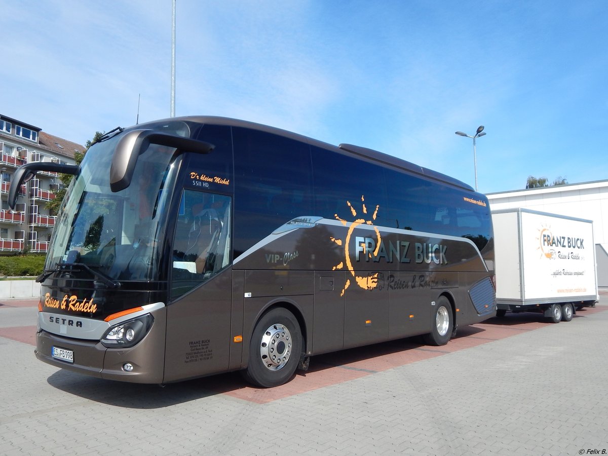 Setra 511 HD von Franz Buck aus Deutschland mit Anhänger in Sassnitz am 09.09.2015
