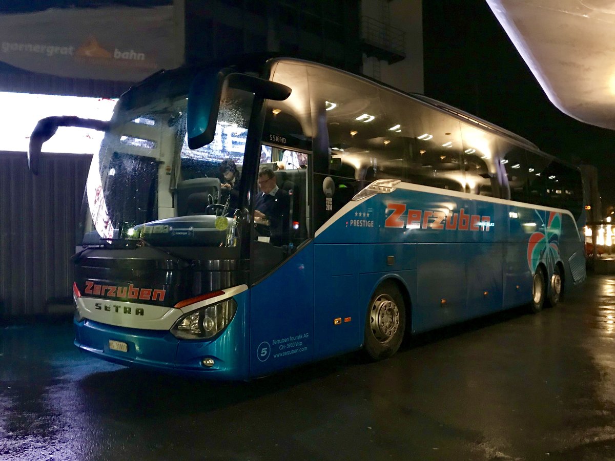 Setra 516 HD Nr. 5 von Zerzuben am 4.1.18 als MGB Bahnersatz von Visp nach Täsch, wegen einer Lawine die bei St. Niklaus nieder gegangen ist.