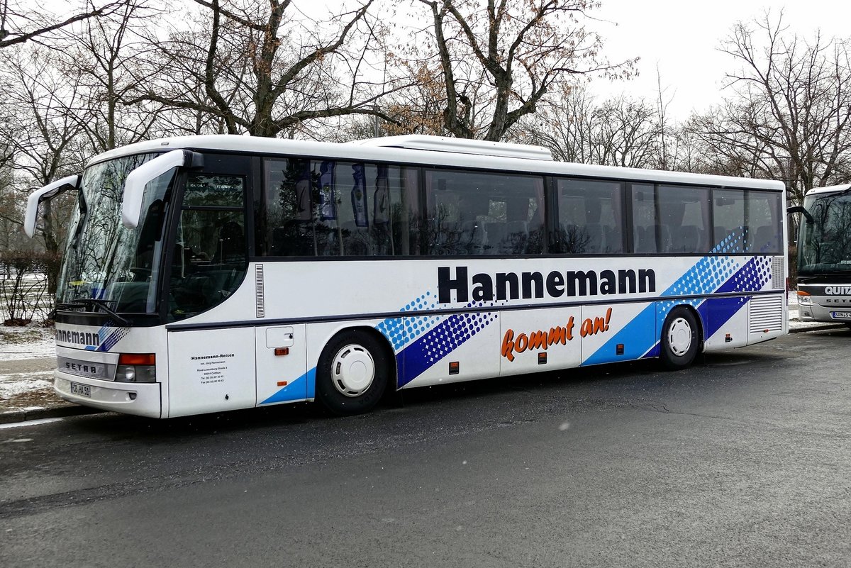 Setra S 315 GT von ''Hannemann -Reisen'', in Berlin /Olympischer Platz im Januar 2019. (Grüne Woche -Messe)