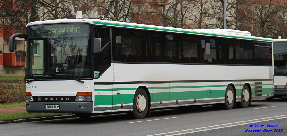 Setra S 319 UL, Wagennummer 124, der Barnimer Busgesellschaft mbH, 2015 in Schwedt/Oder.