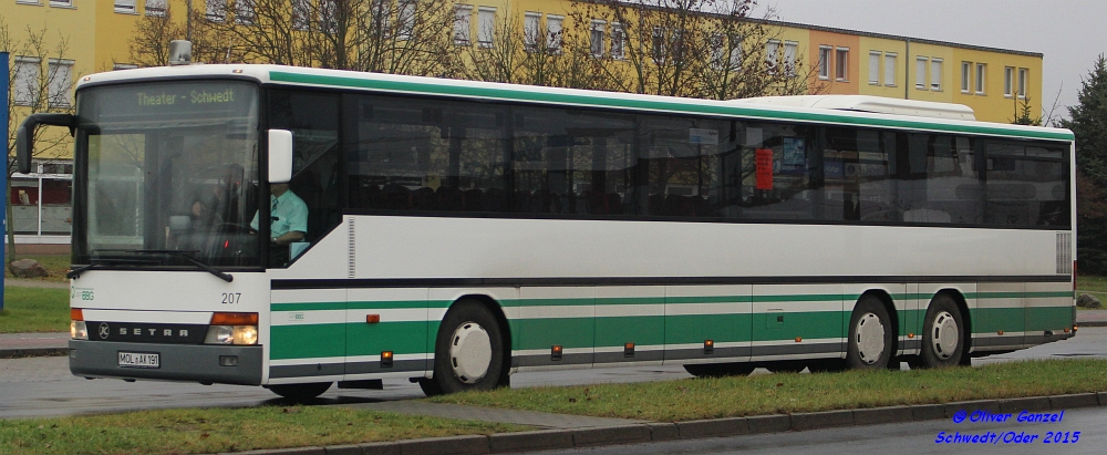 Setra S 319 UL, Wagennummer 207, der Barnimer Busgesellschaft mbH, 2015 in Schwedt/Oder.