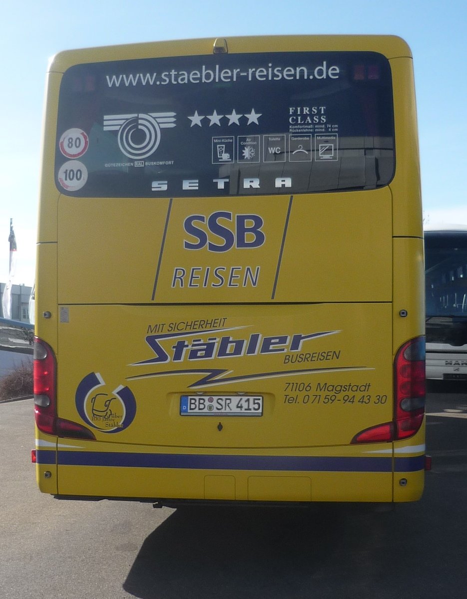 Setra S 415 GT/HD von Stäbler-Reisen iA. SSB-Stuttgart, in Magstadt in Herrenberg