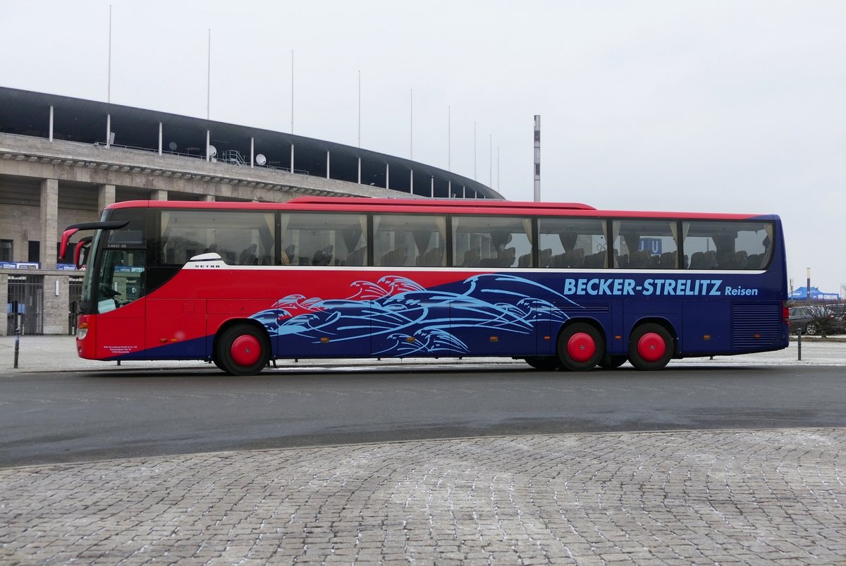 Setra S 419 GT-HD von 'Becker -Strelitz Reisen'. Zur Grünen Woche in Berlin /Olympiastadion im Januar 2019. (Grüne Woche)