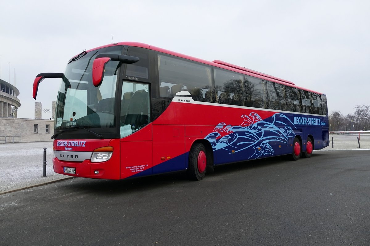 Setra S 419 GT-HD von 'Becker -Strelitz Reisen. Zur Grünen Woche in Berlin /Olympiastadion im Januar 2019. (Grüne Woche)