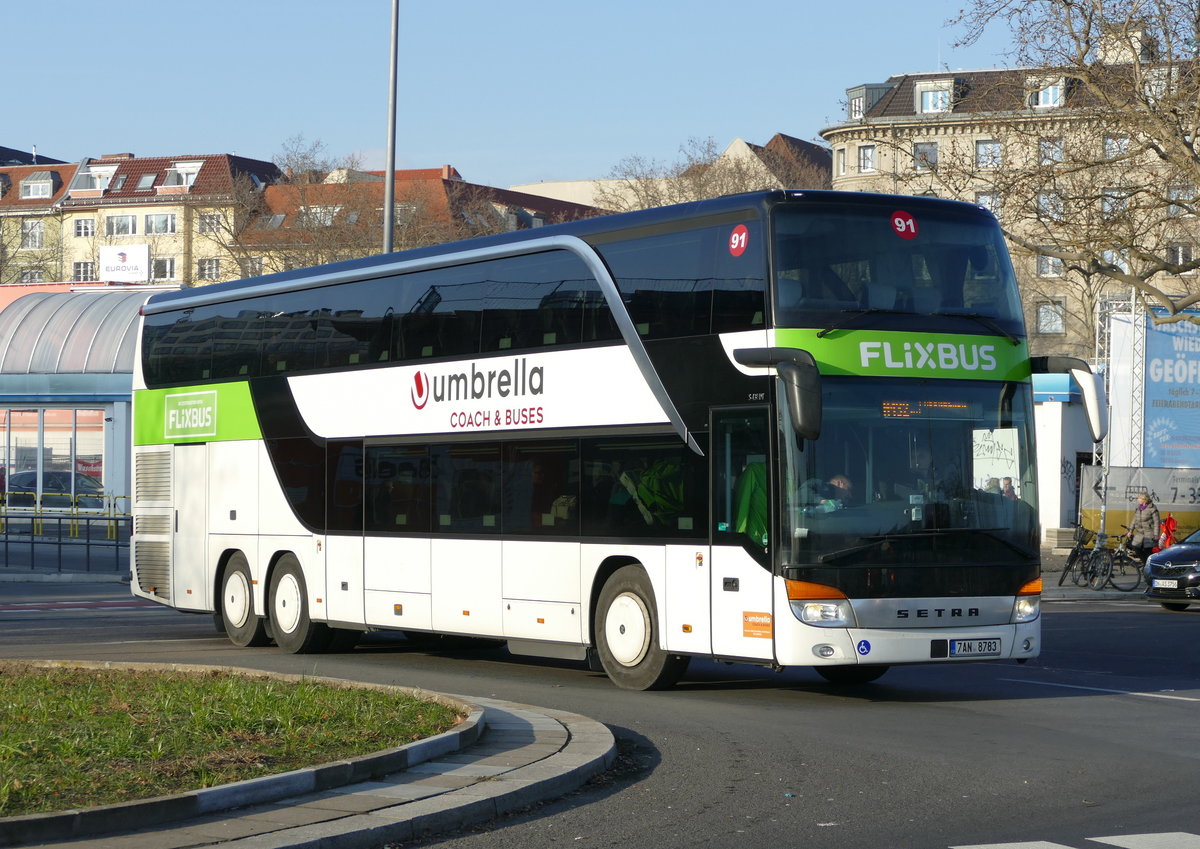 Setra S 431 DT von umbrella Coach & Buses /Flixbus. Berlin -ZOB im Januar 2020.