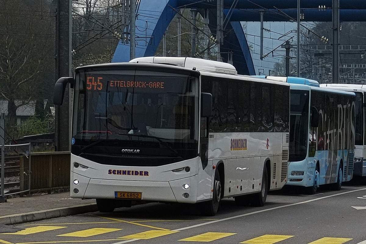 SK 6852, OTOKAR Territo U, von Busreisen Schneider, am Busbahnhof 1 in Ettelbrück aufgenommen. 10.04.2019