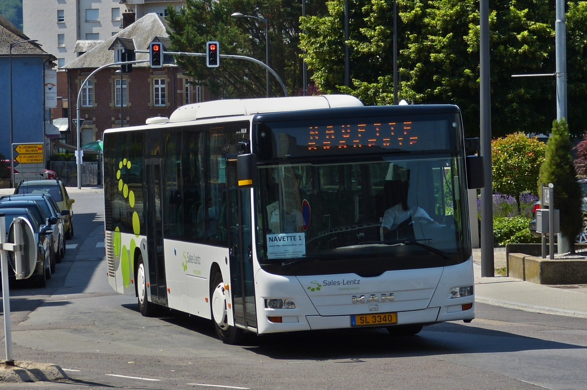 SL 3340, MAN Lion's City von Sales Lentz, als Navette in Mersch unterwegs.  30.06.2019