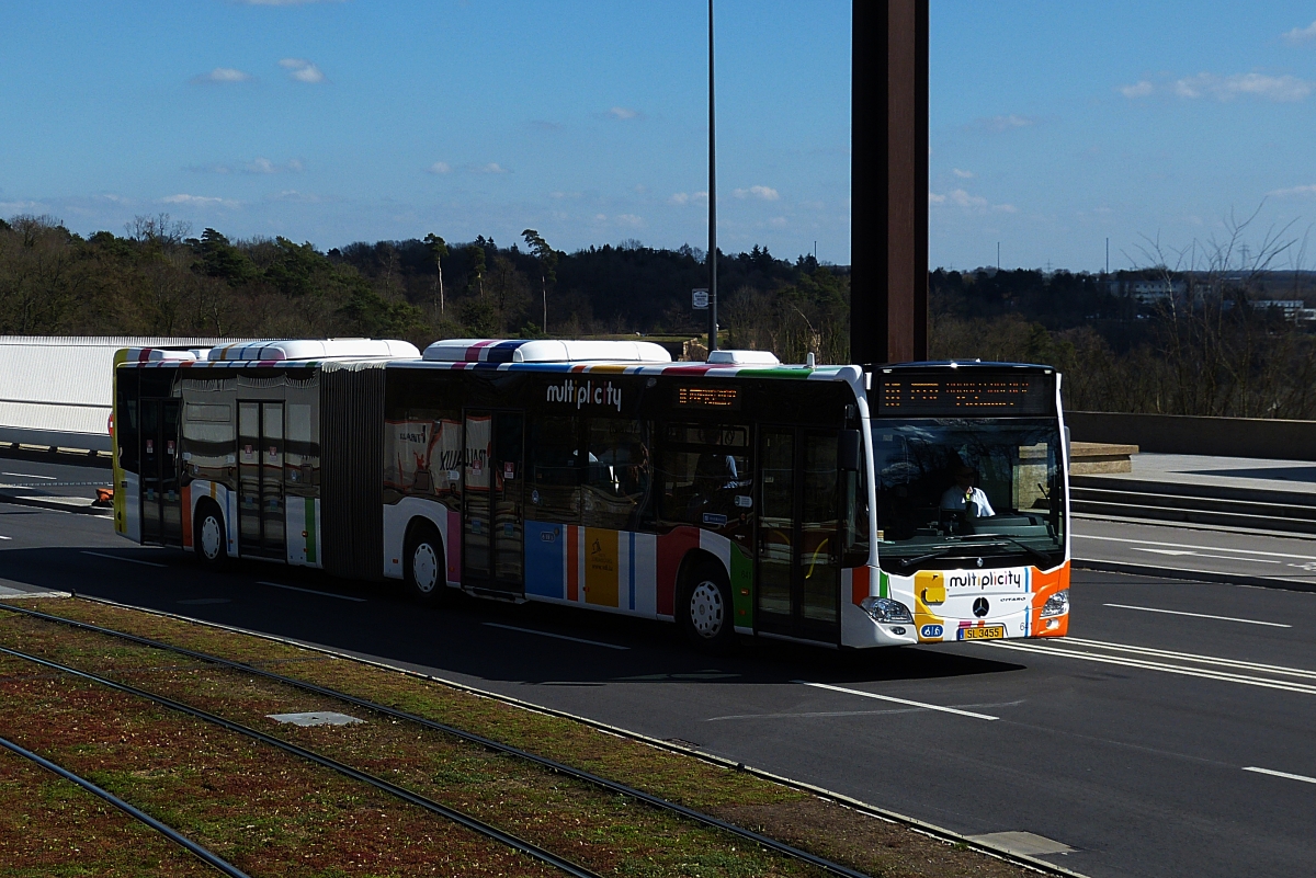 SL 3455, Mercedes Benz Citaro des VDL, unterwegs auf den Straßen der Stadt Luxemburg. 29.03.2019