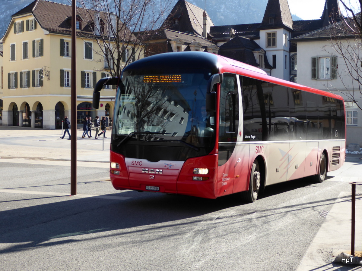 SMC - MAN Lion`s Regio Nr.36  VS 352836 unterwegs in der Stadt Sierre am 16.02.2016