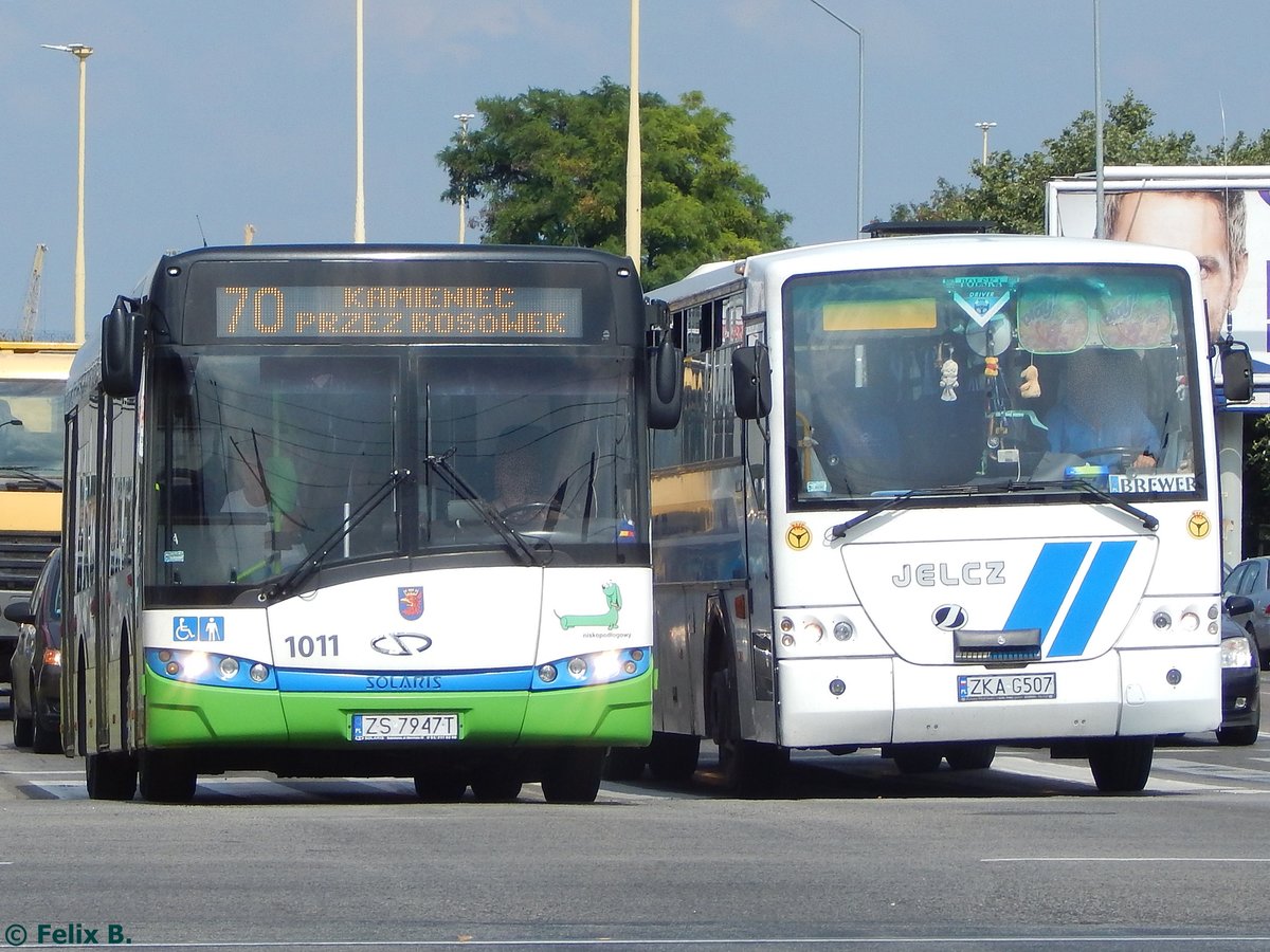 Solaris Urbino 10 der SAPK und Jelcz PR110D Lux von PKS Kamień Pomorski aus Polen in Stettin am 26.07.2016