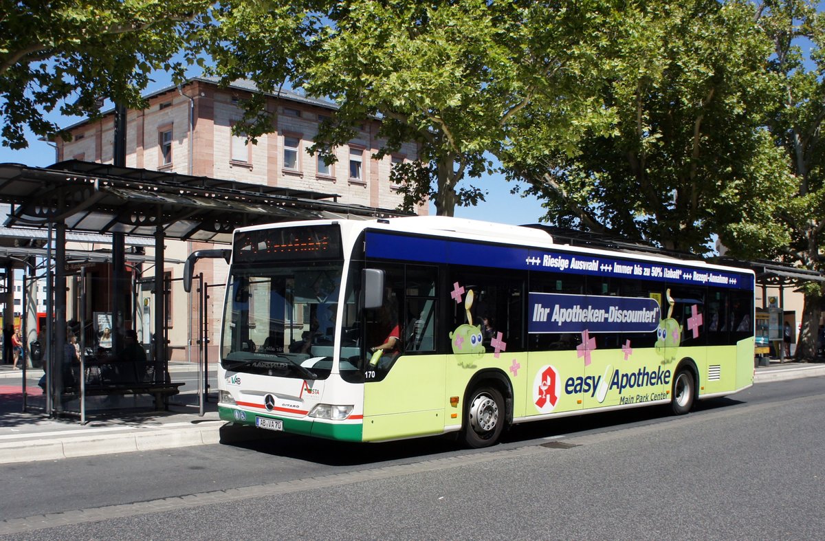 Stadtbus Aschaffenburg / Verkehrsgemeinschaft am Bayerischen Untermain (VAB): Mercedes-Benz Citaro Facelift der Stadtwerke Aschaffenburg Verkehrs-GmbH (STWAB), aufgenommen Anfang Juli 2018 am Hauptbahnhof in Aschaffenburg.