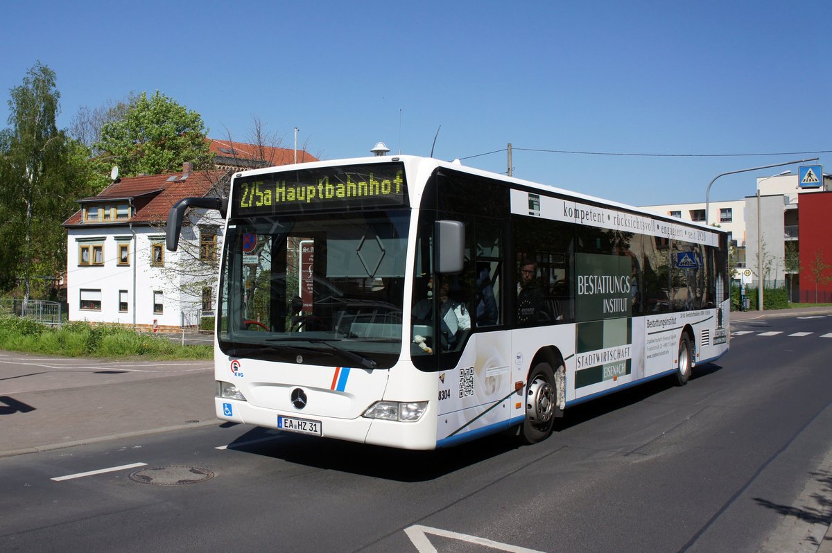 Stadtbus Eisenach: Mercedes-Benz Citaro Facelift der KVG Eisenach, eingesetzt im Stadtverkehr. Aufgenommen in der Hospitalstraße in Eisenach im Mai 2016.