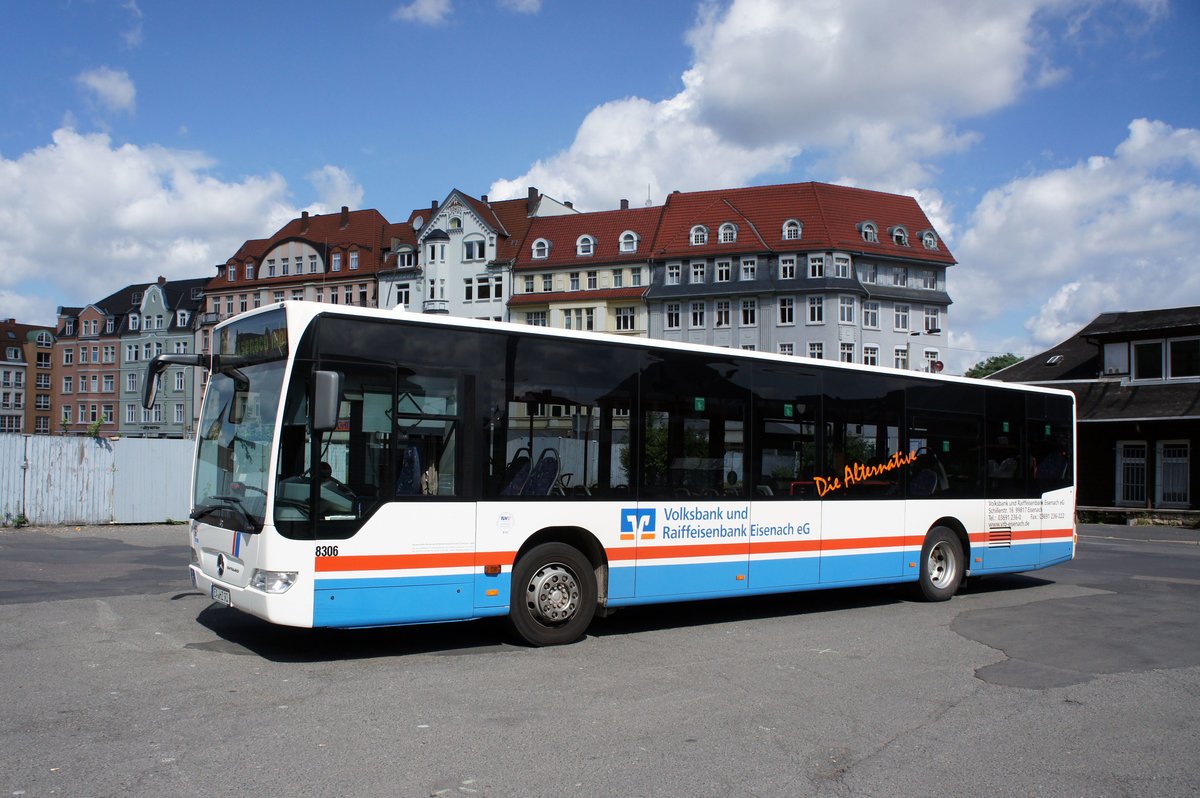 Stadtbus Eisenach: Mercedes-Benz Citaro Facelift der KVG Eisenach, eingesetzt im Stadtverkehr. Aufgenommen am Stadtbusbahnhof von Eisenach im August 2016. 