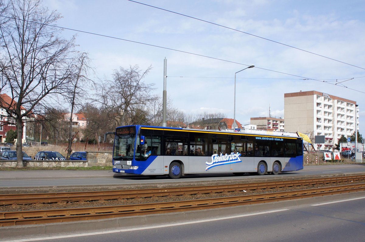 Stadtbus Gotha: Mercedes-Benz Citaro Facelift L (Wagennummer 123) des Omnibusbetriebes Wolfgang Steinbrück, aufgenommen im März 2017 im Stadtgebiet von Gotha.