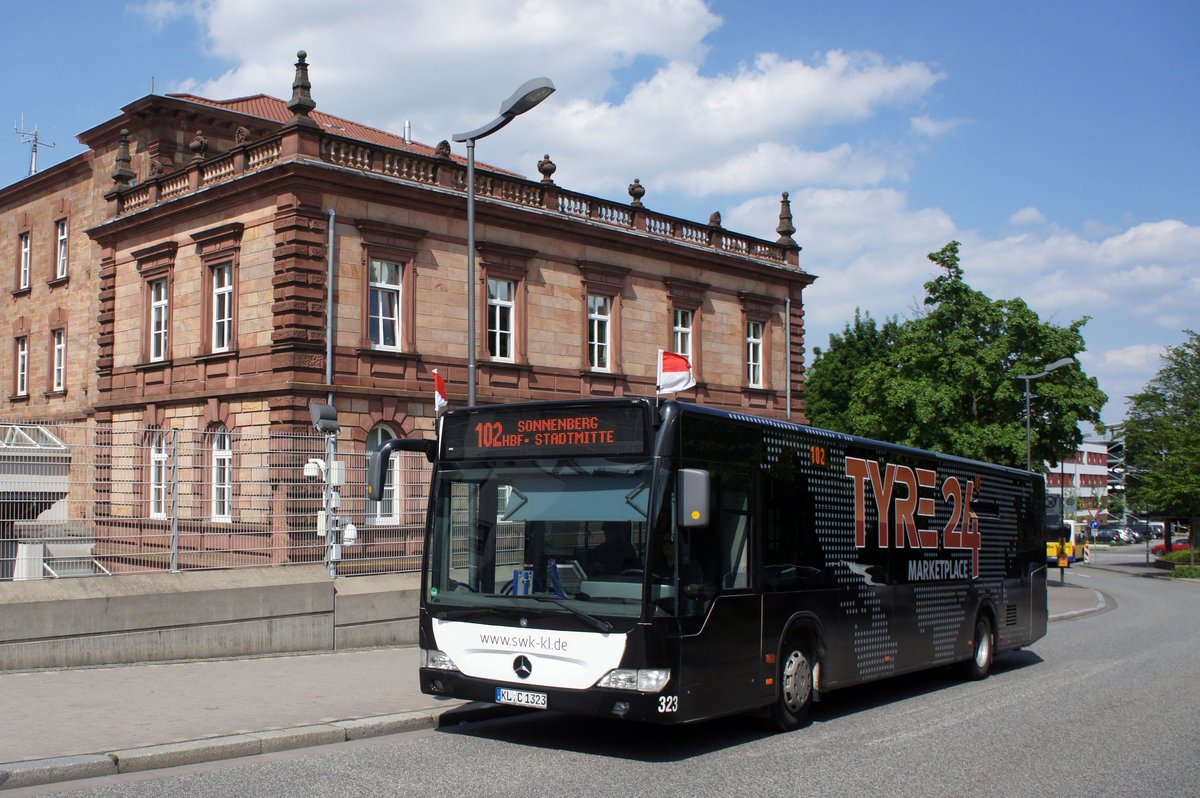 Stadtbus Kaiserslautern: Mercedes-Benz Citaro Facelift der SWK - Stadtwerke Kaiserslautern GmbH, aufgenommen im Mai 2017 am Hauptbahnhof in Kaiserslautern.