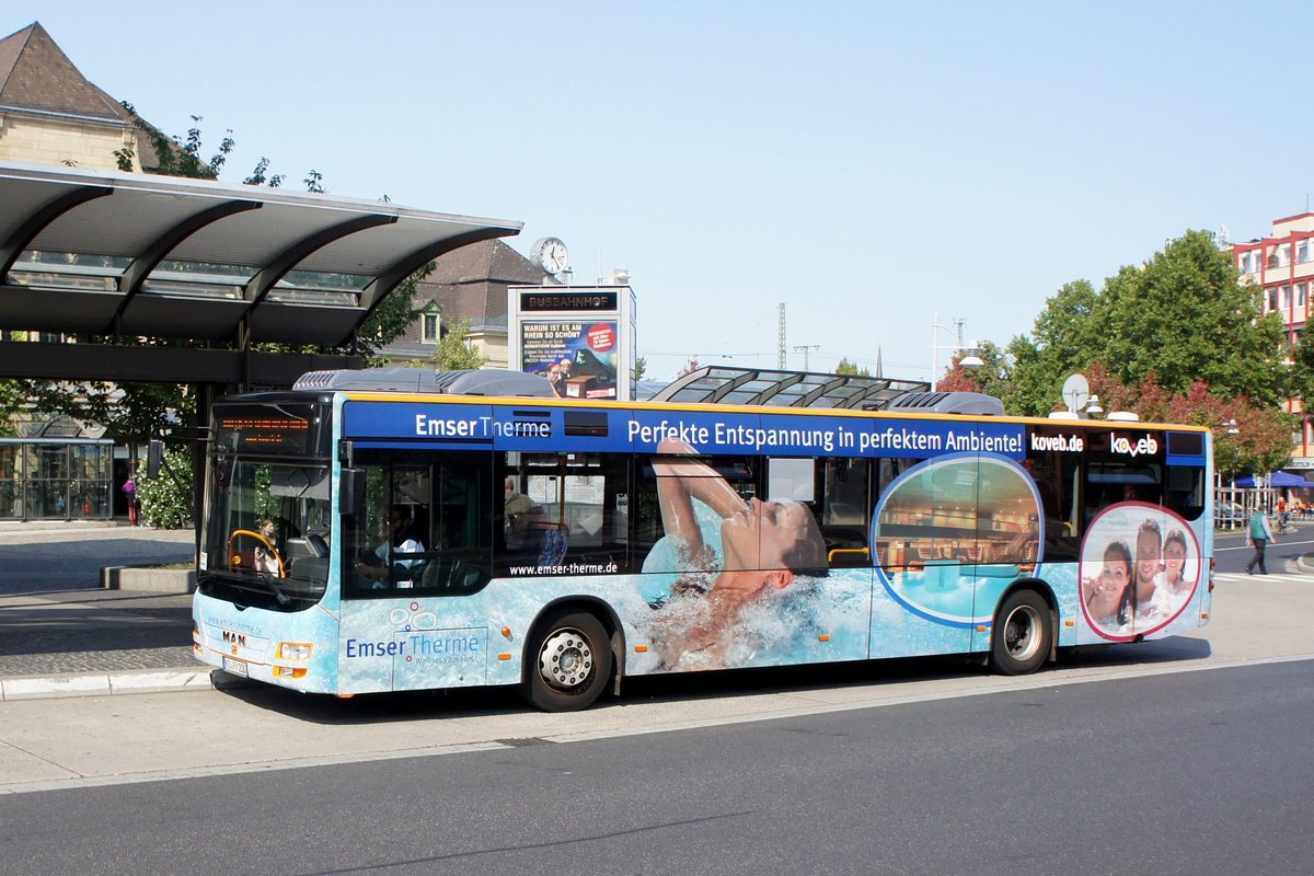 Stadtbus Koblenz: MAN Lion's City der Koblenzer Verkehrsbetriebe GmbH (koveb), aufgenommen im September 2020 am Hauptbahnhof in Koblenz.