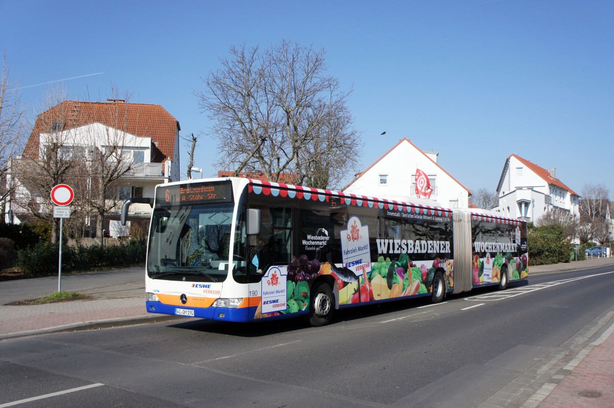 Stadtbus Mainz / Stadtbus Wiesbaden: Mercedes-Benz Citaro Facelift G der ESWE Wiesbaden, aufgenommen im Februar 2016 in der Nähe der Haltestelle  Draiser Straße  in Mainz.