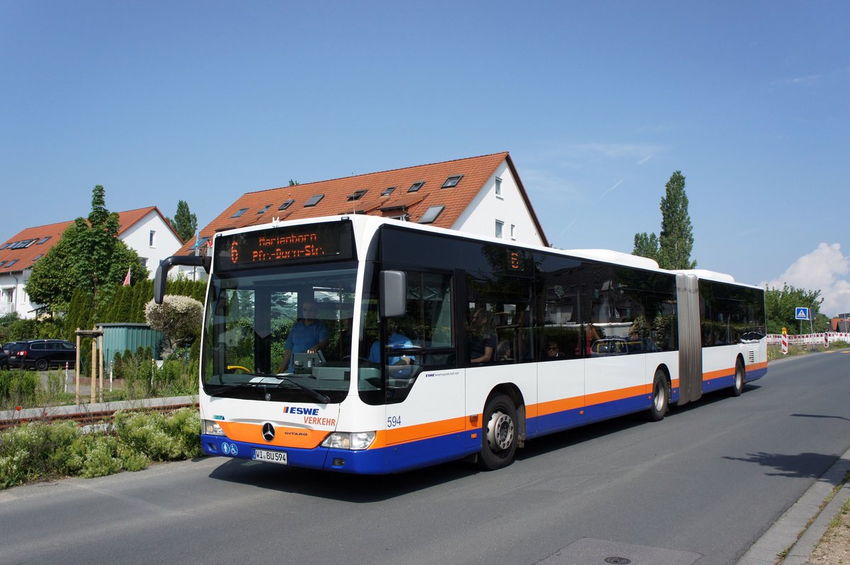 Stadtbus Mainz / Stadtbus Wiesbaden: Mercedes-Benz Citaro Facelift G der ESWE Wiesbaden, aufgenommen im Mai 2016 in Mainz-Bretzenheim.