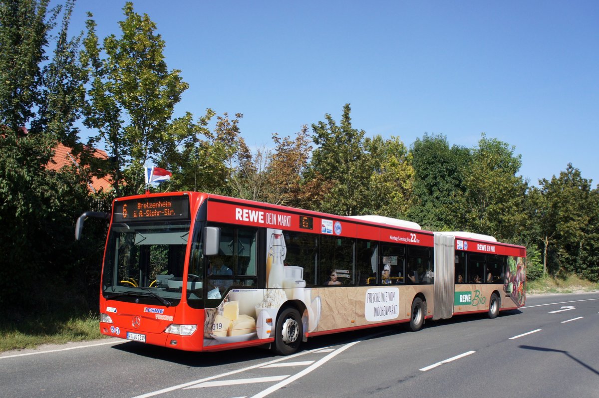 Stadtbus Mainz / Stadtbus Wiesbaden: Mercedes-Benz Citaro Facelift G der ESWE Wiesbaden, aufgenommen im August 2016 in Mainz-Bretzenheim.