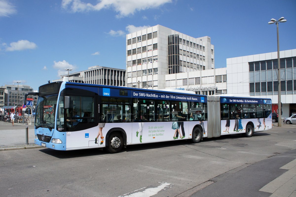 Stadtbus Ulm / Stadtbus Neu-Ulm / DING - Donau-Iller-Nahverkehrsverbund GmbH: Mercedes-Benz Citaro G von Schwaben Mobil Nahverkehr Service GmbH - Wagen 111, aufgenommen im Juni 2016 am Hauptbahnhof in Ulm.