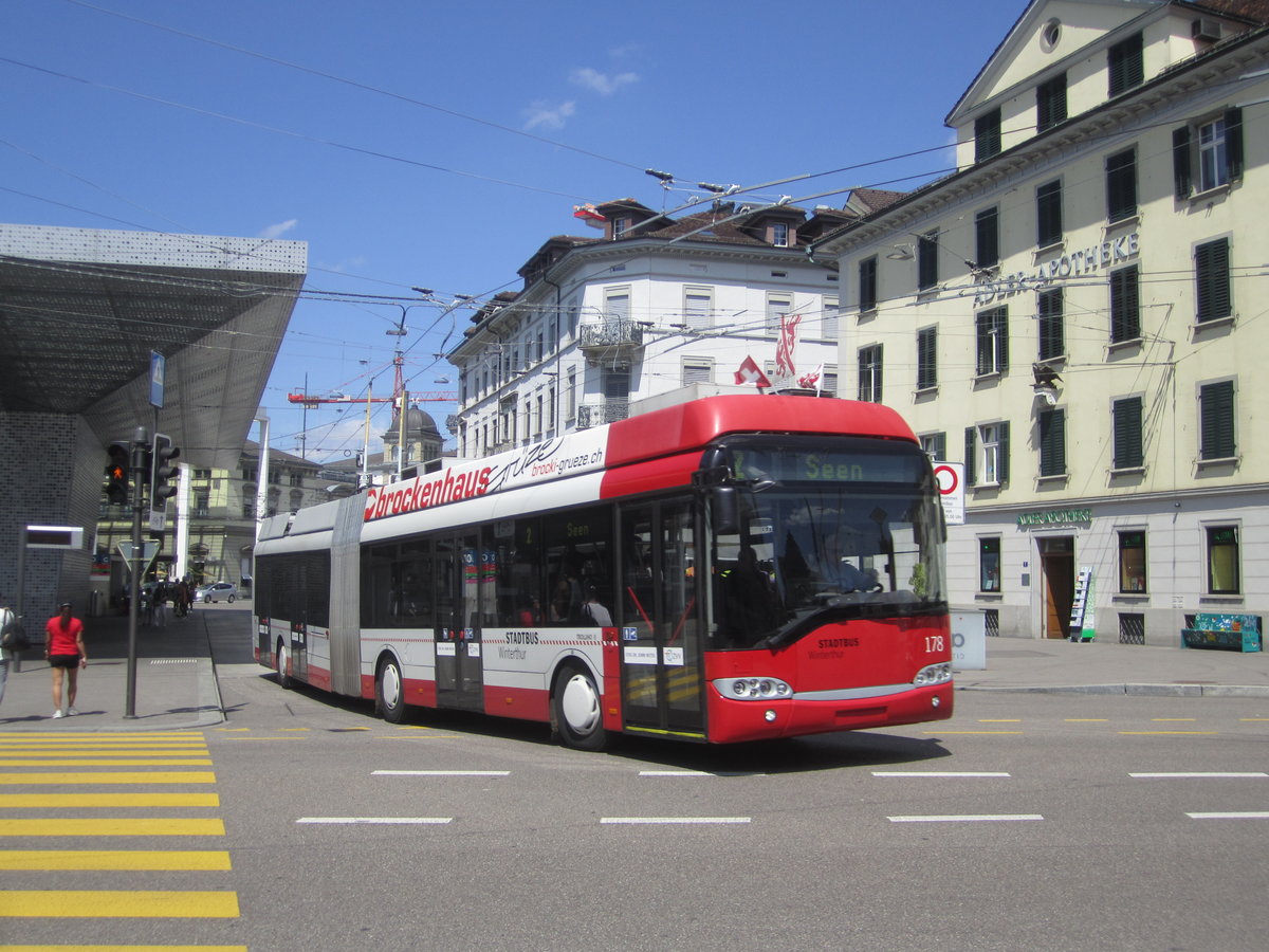 Stadtbus Winterthur Nr. 178 (Solaris Trollino 18) am 1.8.2019 beim Hauptbahnhof
