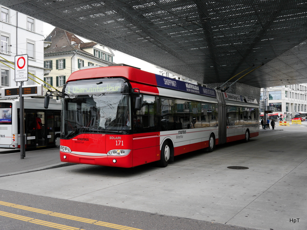 Stadtbus Winterthur - Solaris  Trolleybus Nr.171  unterwegs auf der Linie 1 in Winterthur am 11.05.2016