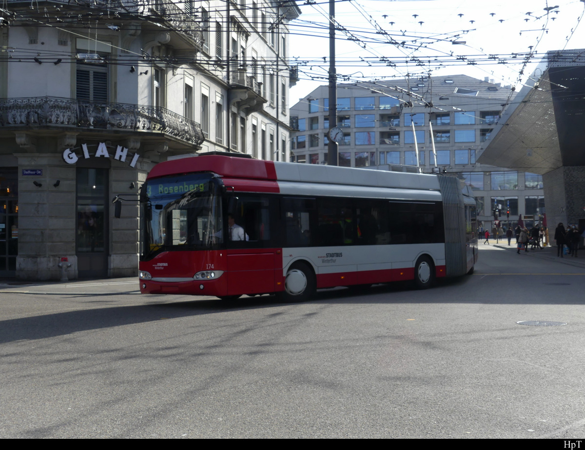 Stadtbus Winterthur - Solaris Trolleybus Nr.174 unterwegs in Winterthur am 05.02.2021