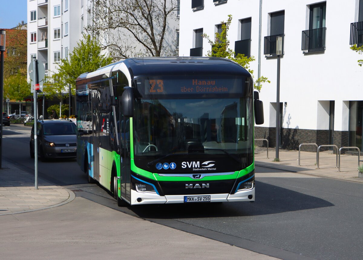 Stadtverkehr Maintal MAN Lions City E am 14.04.26 in Hanau Freiheitsplatz 