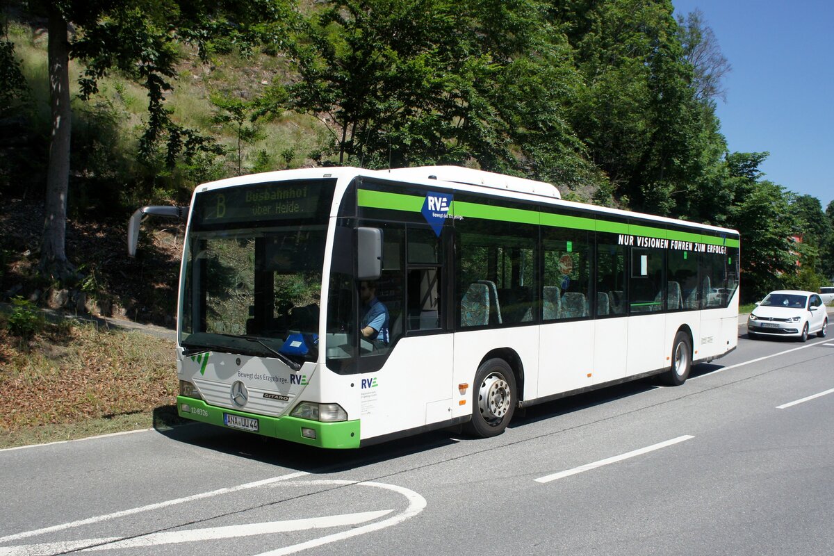 Stadtverkehr Schwarzenberg / Stadtbus Schwarzenberg / Bus Erzgebirge: Mercedes-Benz Citaro Ü (ANA-UU 44) der RVE (Regionalverkehr Erzgebirge GmbH), aufgenommen im Juni 2021 im Stadtgebiet von Schwarzenberg / Erzgebirge.

