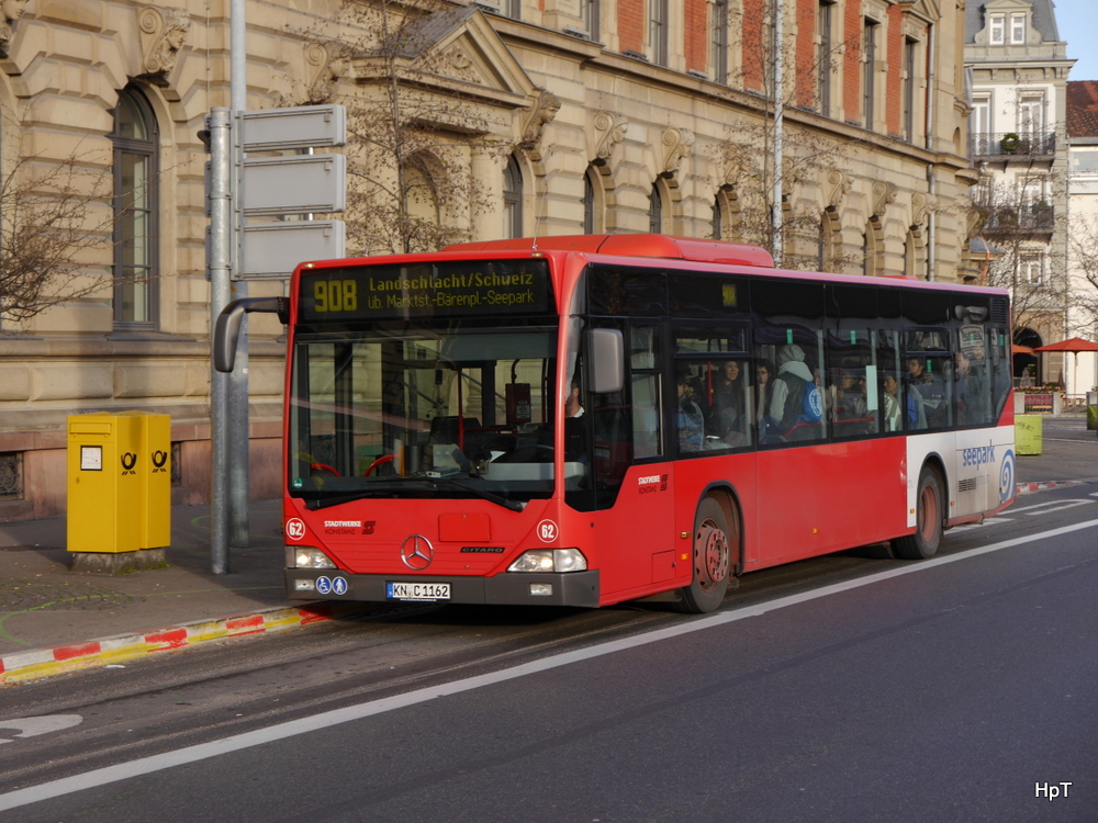 Stadtwerke Konstanz - Mercedes Citaro Nr.62  KN.C 1162 unterwegs auf der Linie 908 in Konstanz am 13.12.2014