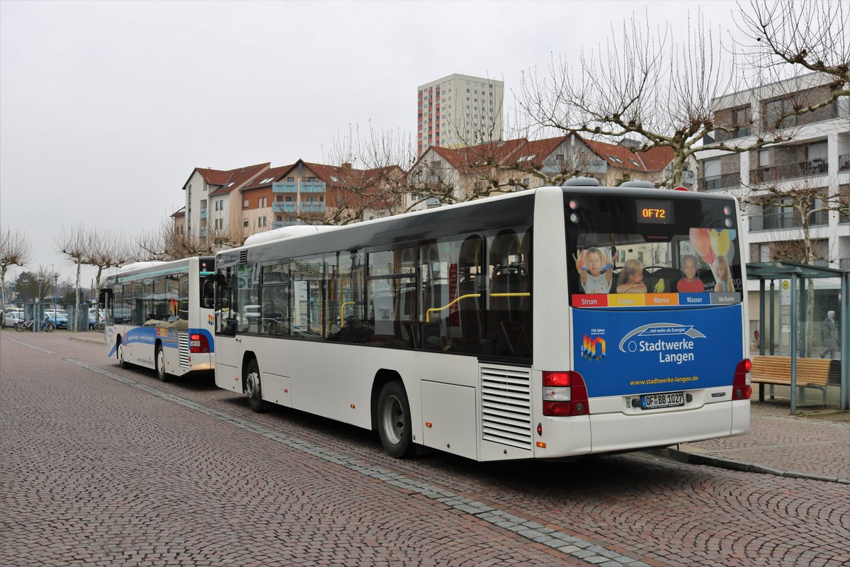 Stadtwerke Langen MAN Lions City am 17.02.18 am Bahnhof auf der Linie OF72