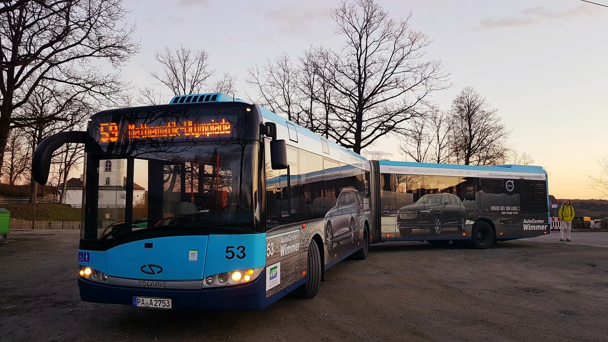 Stadtwerke Passau
Wagen 53
Solaris Urbino 18 III
Baujahr 2011

Oberhaus, Februar 2020