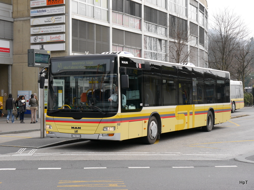 STI - MAN Lion`s City Nr.118  BE  700118 bei den Bushaltestellen vor dem Bahnhof Thun am 15.03.2014