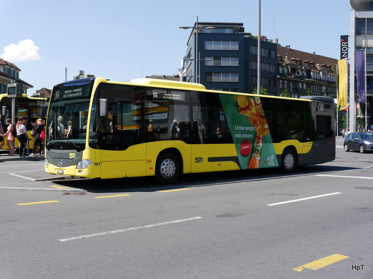 STI - Mercedes Citaro Nr.187  BE 804187 bei den Bushaltestellen vor dem Bahnhof in Thun am 27.05.2017