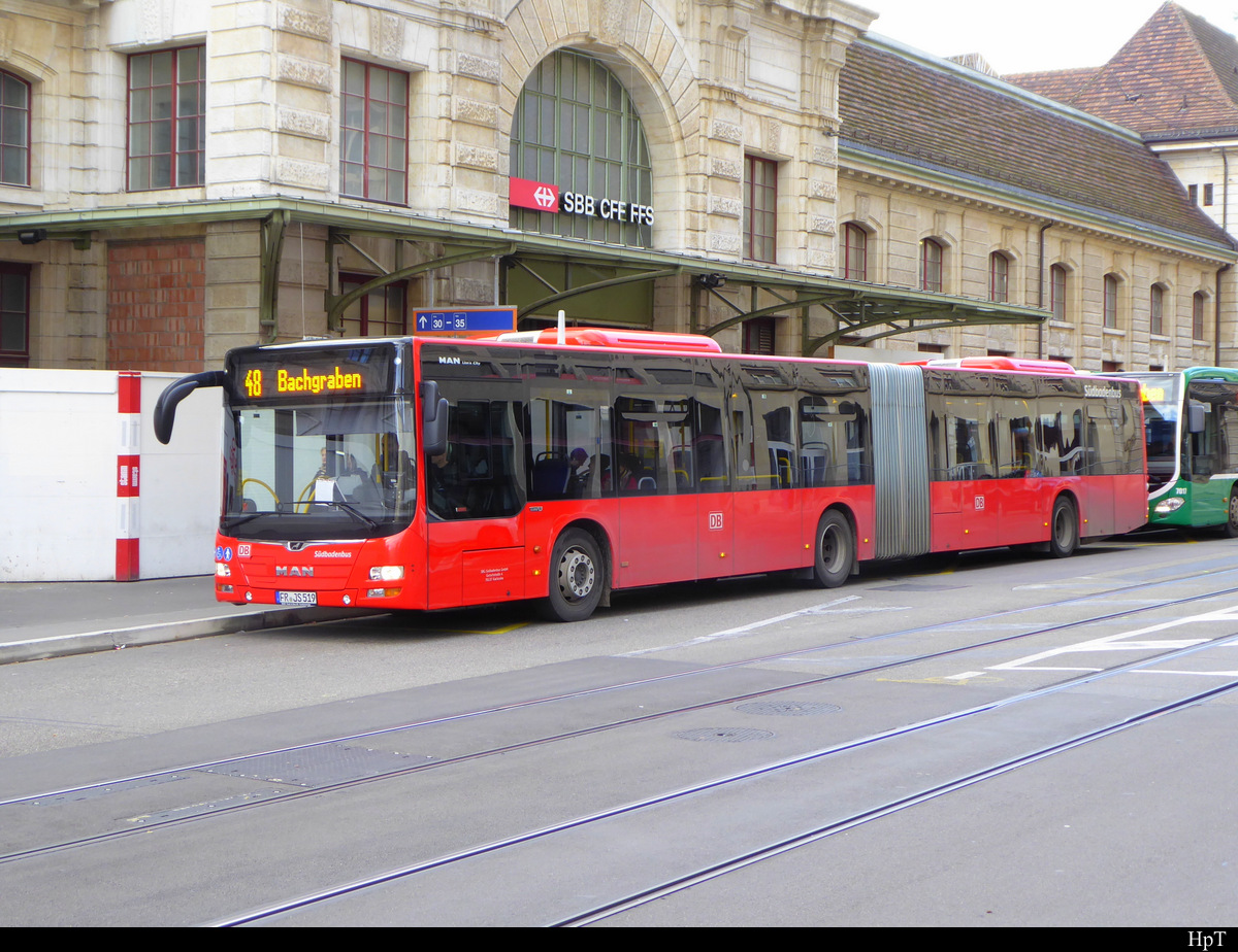 Südbadenbus - MAN Lion`S CityFR:JS 353 unterwegs für die BVB vor dem Bahnhof Basel SBB / SNCF am 09.11.2019
