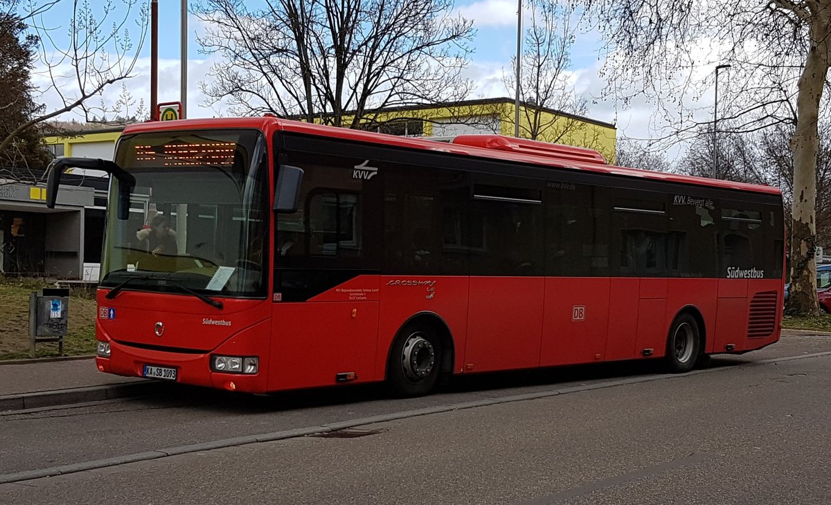 Südwestbus (RVS) ~ ex RBS Stuttgart ~ Irisbus Crossway LE ~ März 2019 Ettlingen Carl Orff Schule ~ 106 Neuburgweier Breslauer Straße