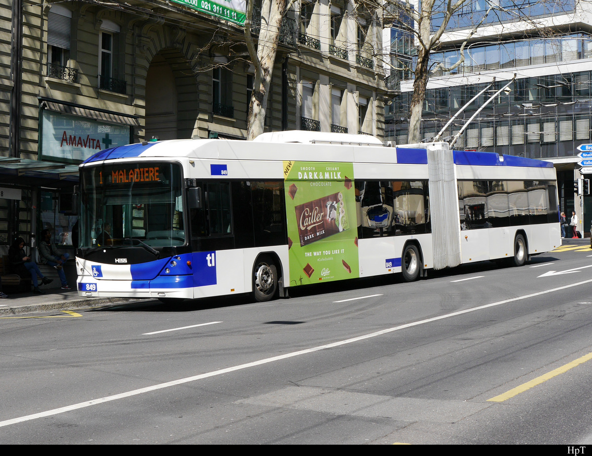 TL - Hess Trolleybus Nr.849 unterwegs auf der Linie 1 in der Stadt Lausanne am 23.03.2019