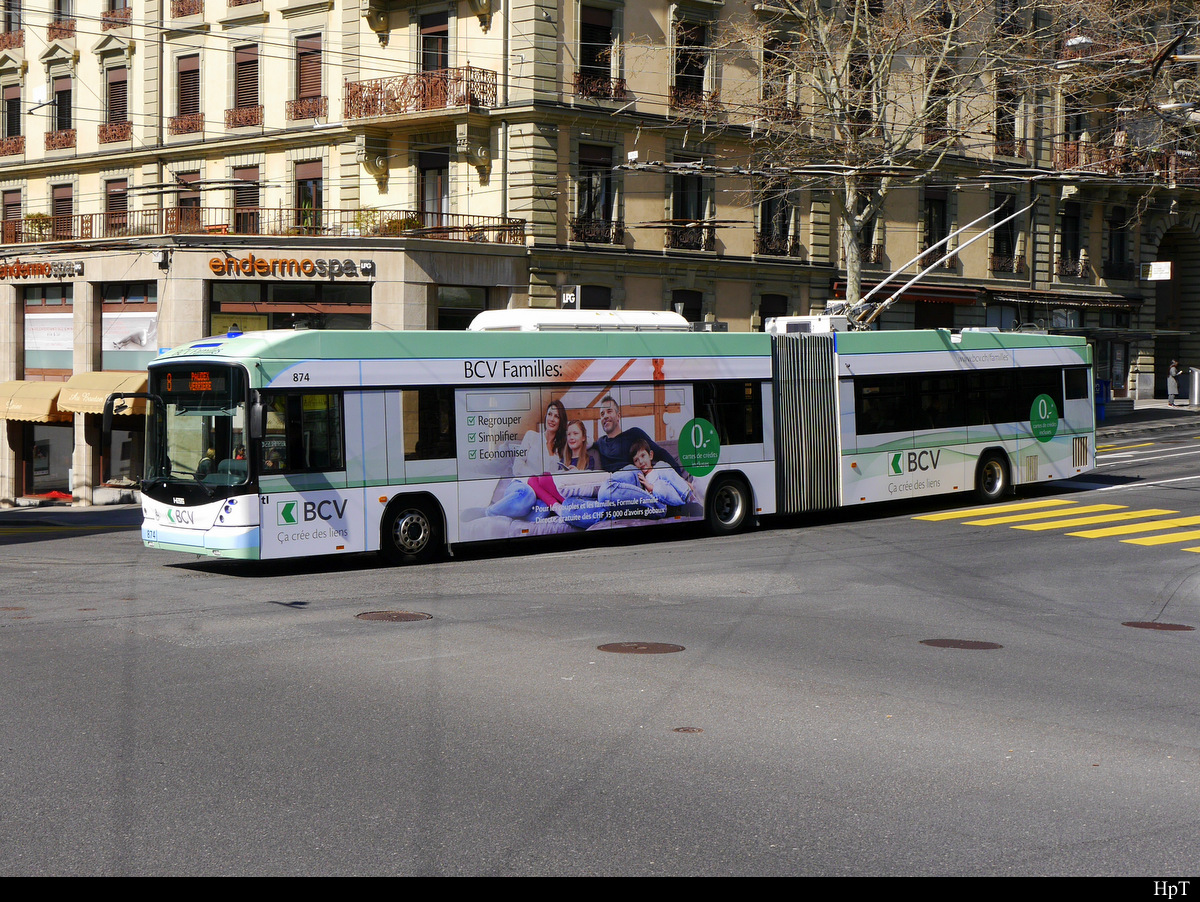 TL - Hess Trolleybus Nr.874 unterwegs auf der Linie 8 in der Stadt Lausanne am 23.03.2019