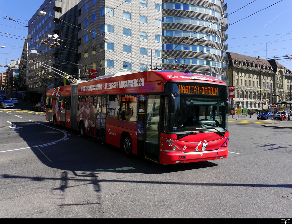 TL - Hess Trolleybus Nr.889 unterwegs auf der Linie 6 in der Stadt Lausanne am 23.03.2019