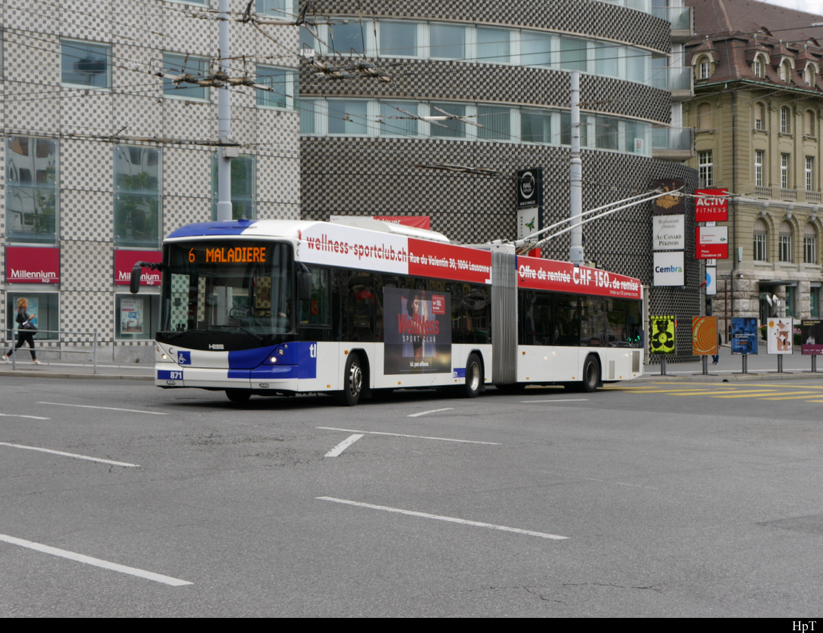 TL Lausanne - Hess Trolleybus Nr.871 unterwegs auf der Linie 6 in Lausanne am 06.09.2020