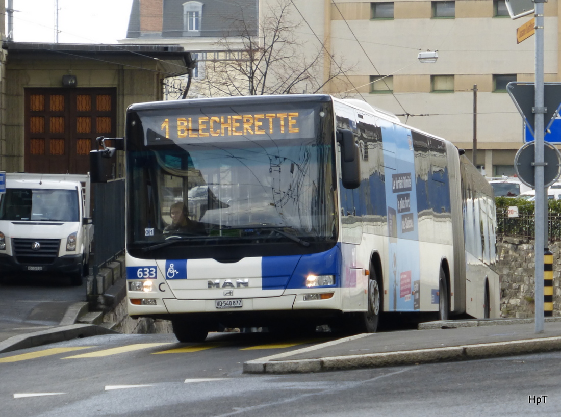 TL Lausanne - MAN Lion`s City Nr.633  VD 540877 unterwegs auf der Linie 1 in Lausanne am 14.02.2015