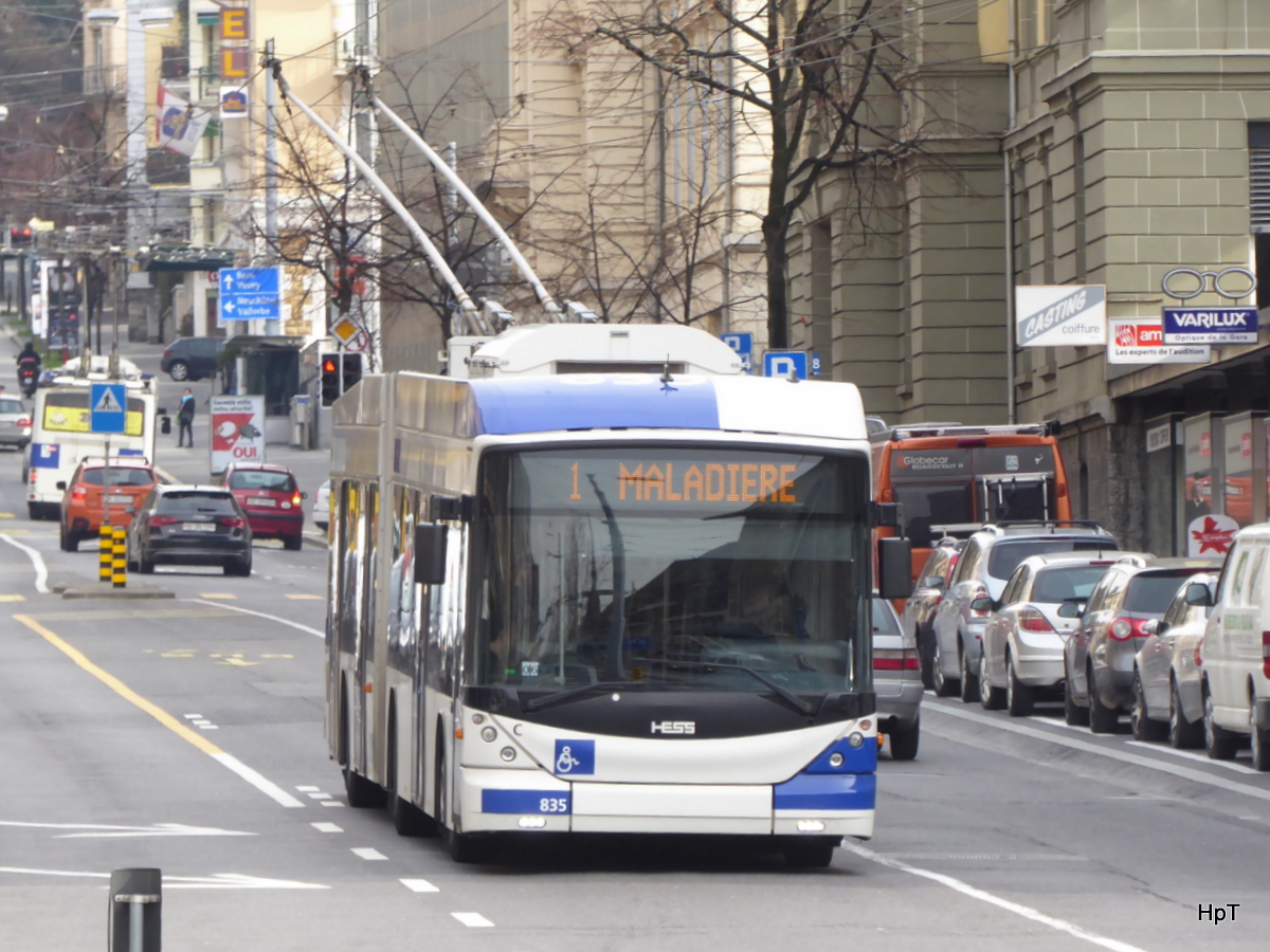 TL Lausanne - Trolleybus Nr.835 unterwegs auf der Linie 1 in der Stadt Lausanne am 18.02.2016