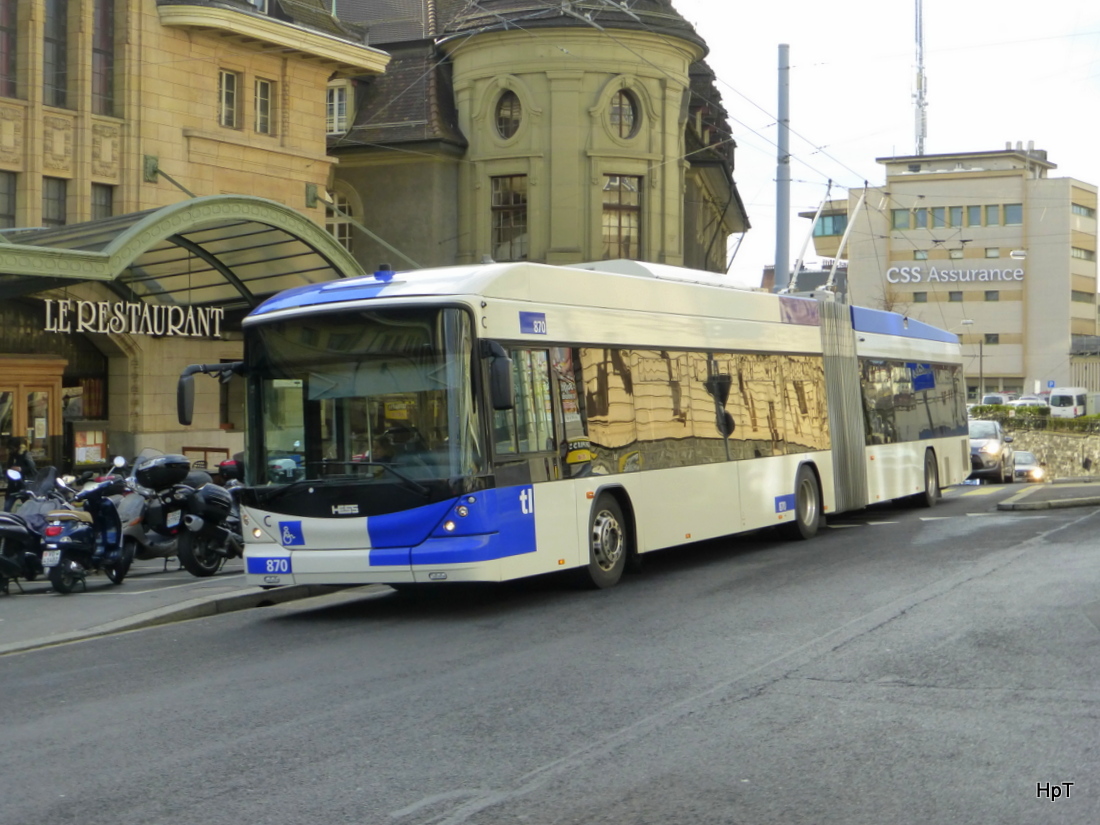 TL Lausanne - Trolleybus Nr.870 unterwegs auf der Linie 1 in Lausanne am 14.02.2015
