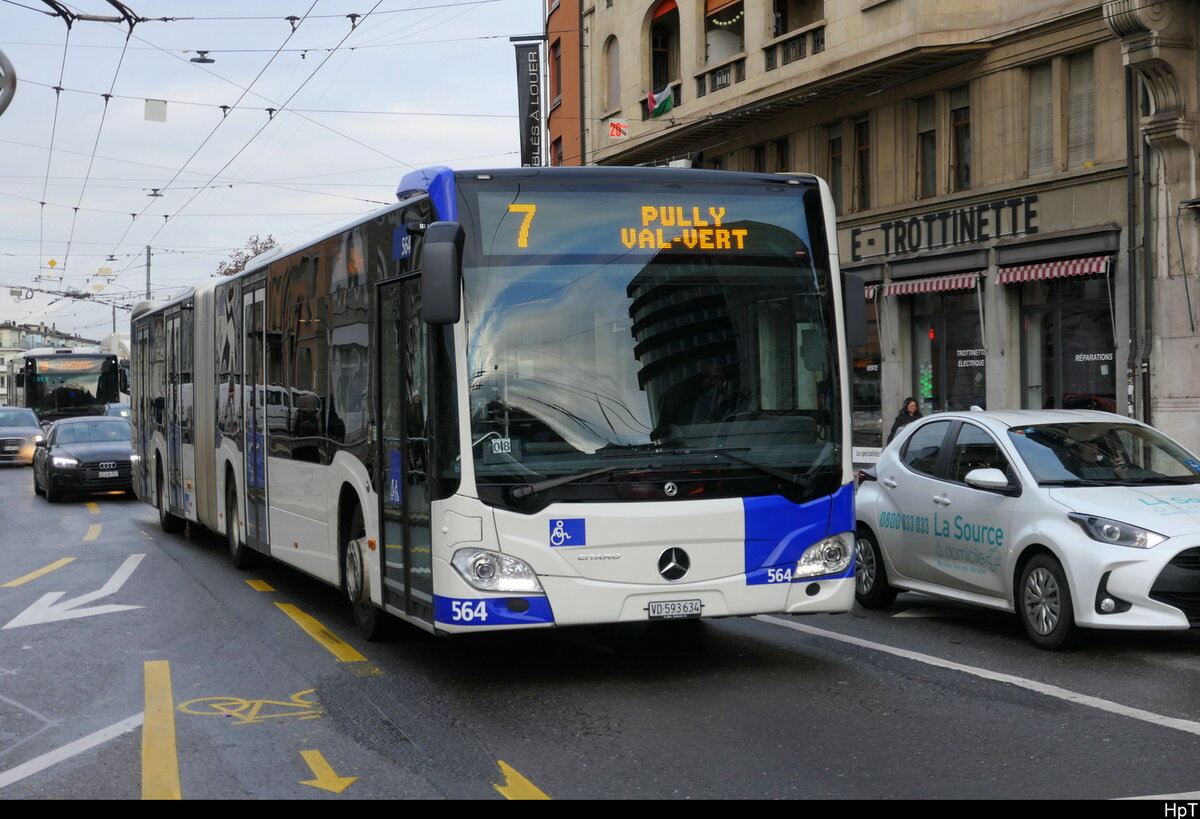 tl - Mercedes Citaro Nr.564  VD 593634 unterwegs auf der Linie 7 in Lausanne am 14.01.2026