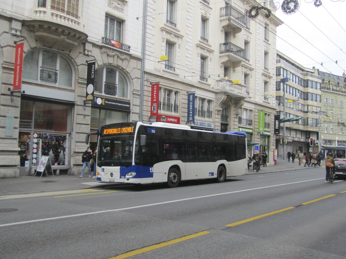 tl Nr. 332 (Mercedes Citaro C2 O530K Hybrid) am 10.12.2020 in Lausanne, Bel-Air