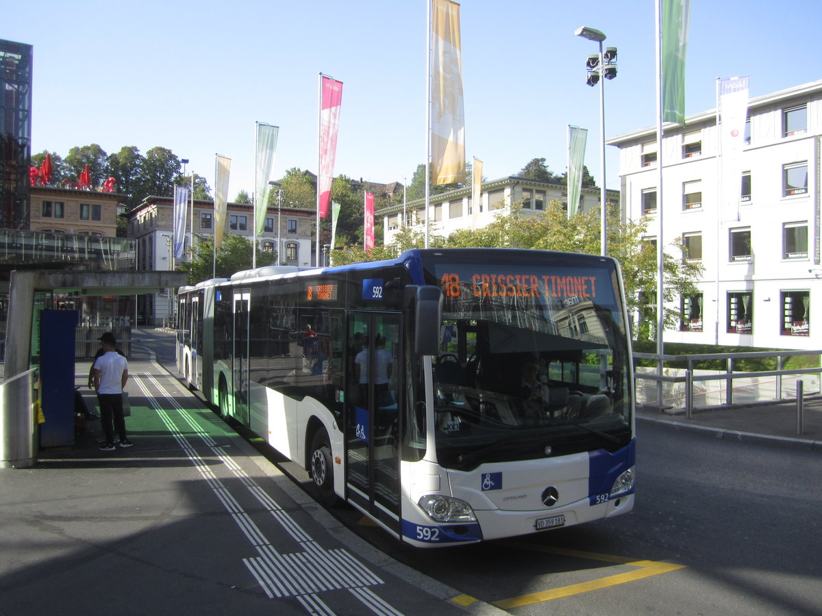 tl Nr. 592 (Mercedes Citaro C2 O530G) am 16.9.2019 in Lausanne-Flon