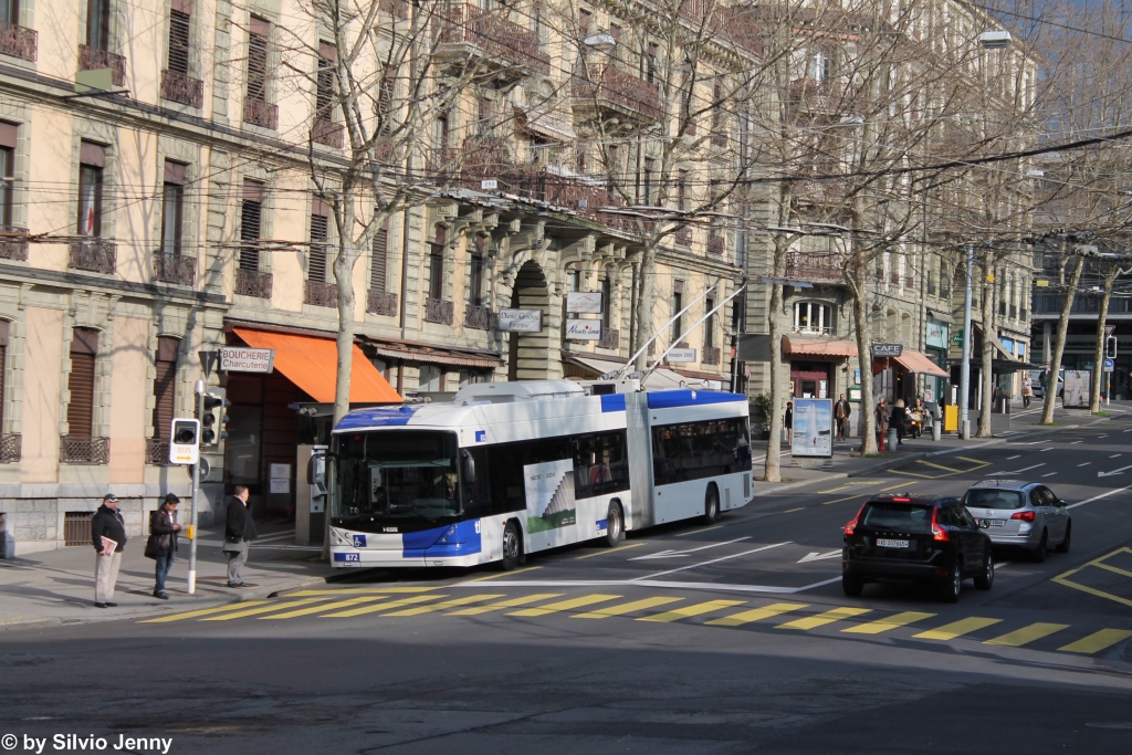 tl Nr. 872 (Hess Swisstrolley 4 BGT-N2C) am 5.3.2014 in Lausanne, Georgette