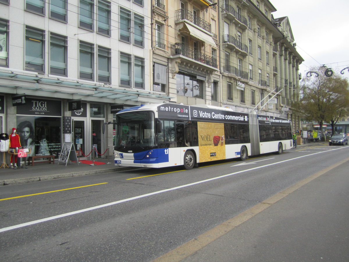tl Nr. 875 (Hess Swisstrolley 4 BGT-N2D) am 10.12.2020 in Lausanne, Bel-Air