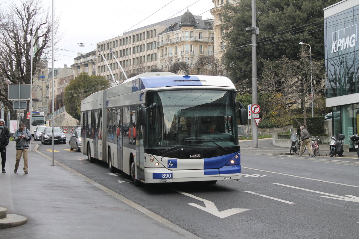tl Nr. 890 (Hess Swisstrolley 4 BGT-N2D) am 8.3.2021 in Lausanne, Georgette