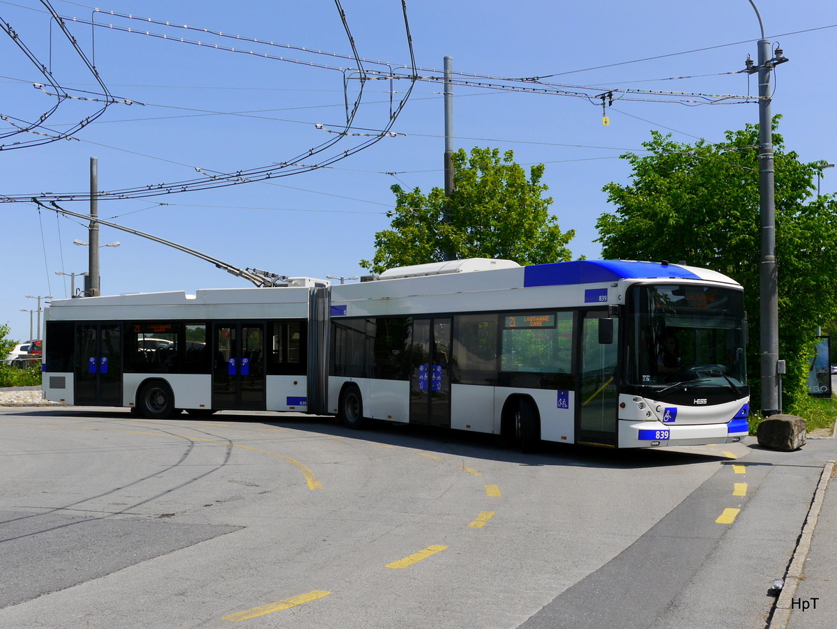 TL - Trolleybus Nr.839 unterwegs auf der Linie 21 in der Stadt Lausanne am 10.05.2016